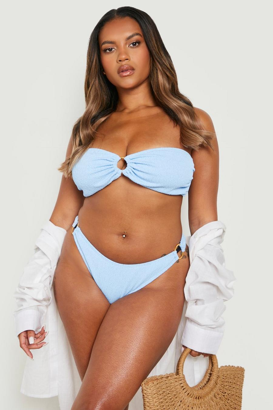 Grande taille - Bikini avec haut bandeau et bas à anneaux, Baby blue image number 1