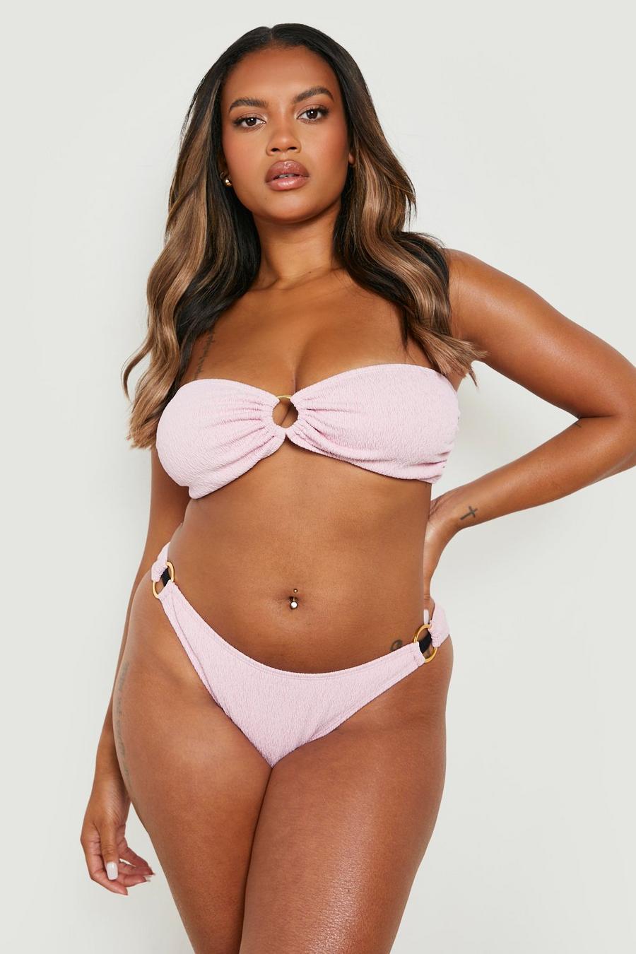 Grande taille - Bikini avec haut bandeau et bas à anneaux, Baby pink image number 1