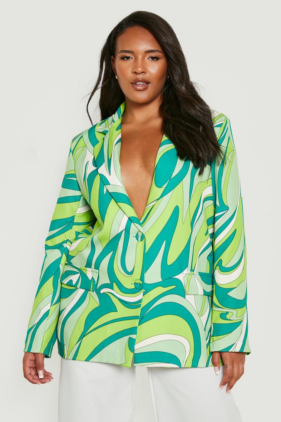 Green vert Plus Abstract Print Tailored Blazer