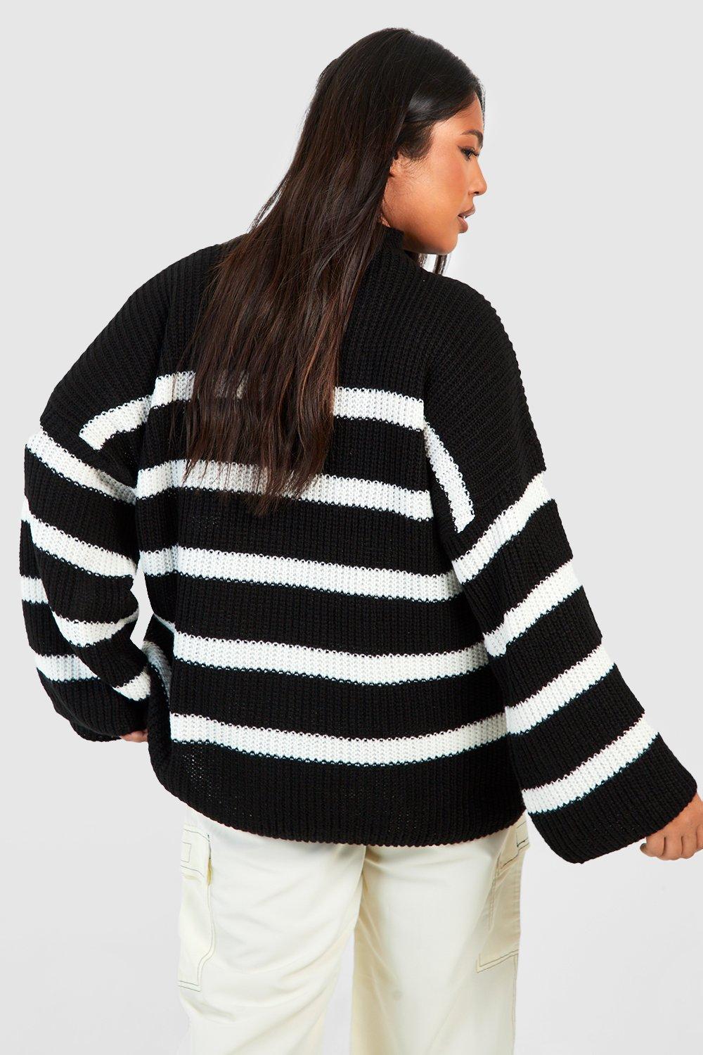 Boohoo Women s Plus Wide Sleeve Striped Jumper Black