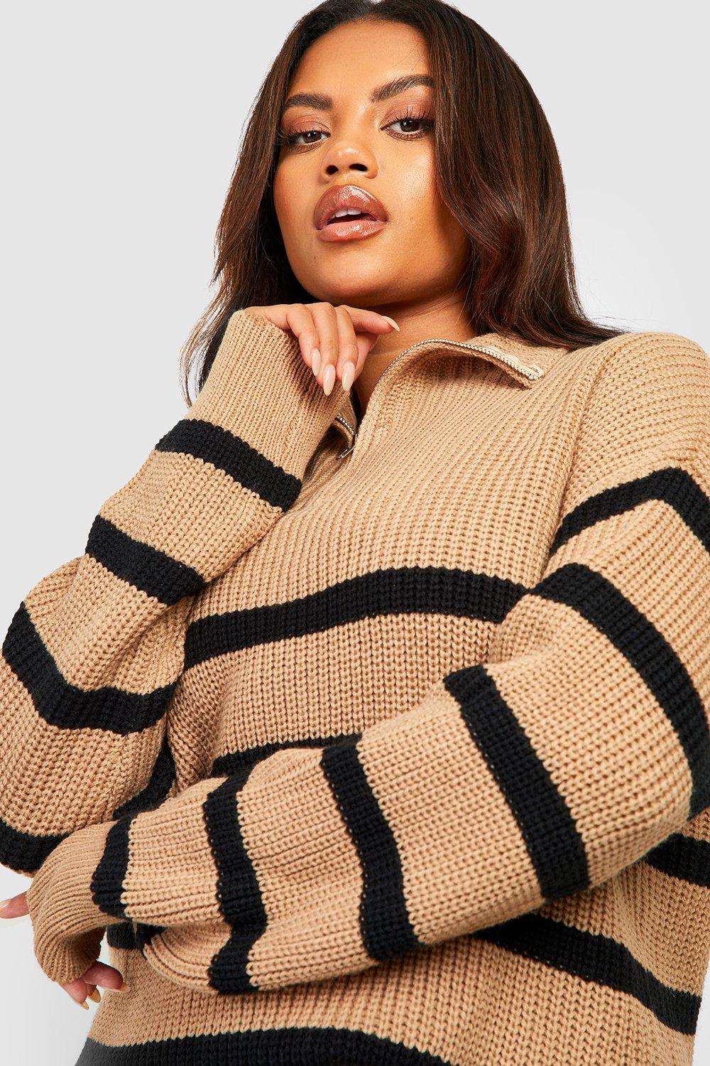 Plus Half Zip Striped Sweater