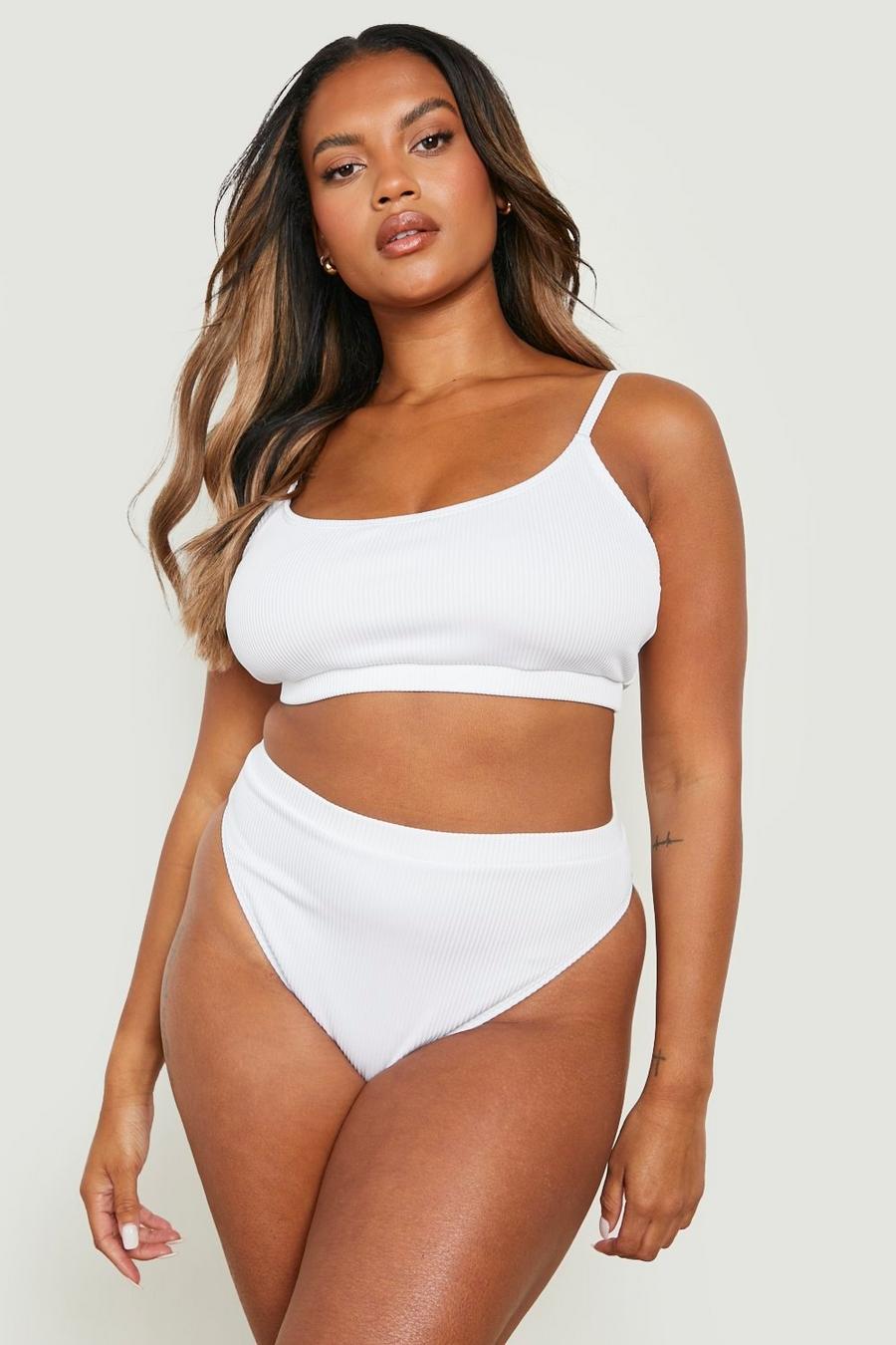White Plus Mix & Match Rib Crop Bikini Top