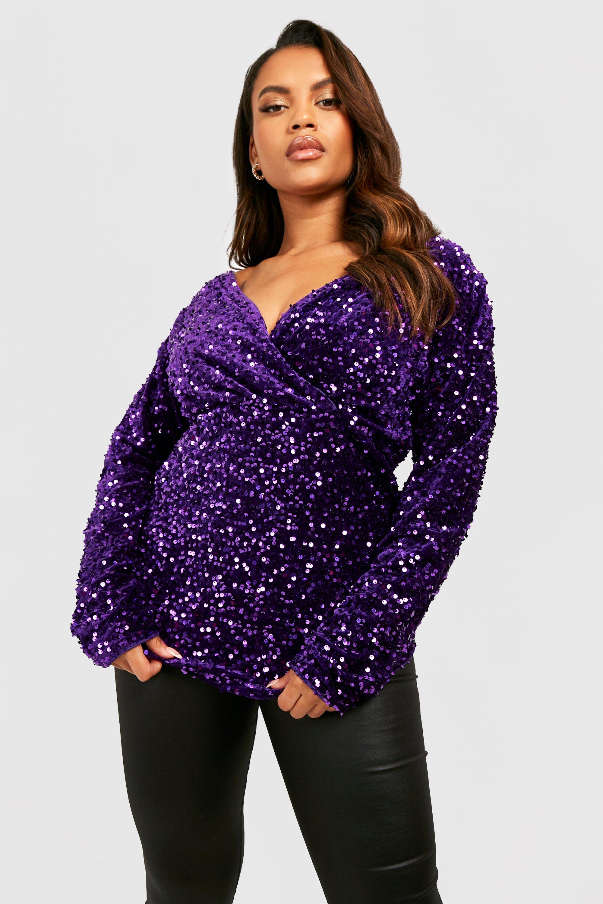 Plus Velvet Sequin Off Shoulder Top