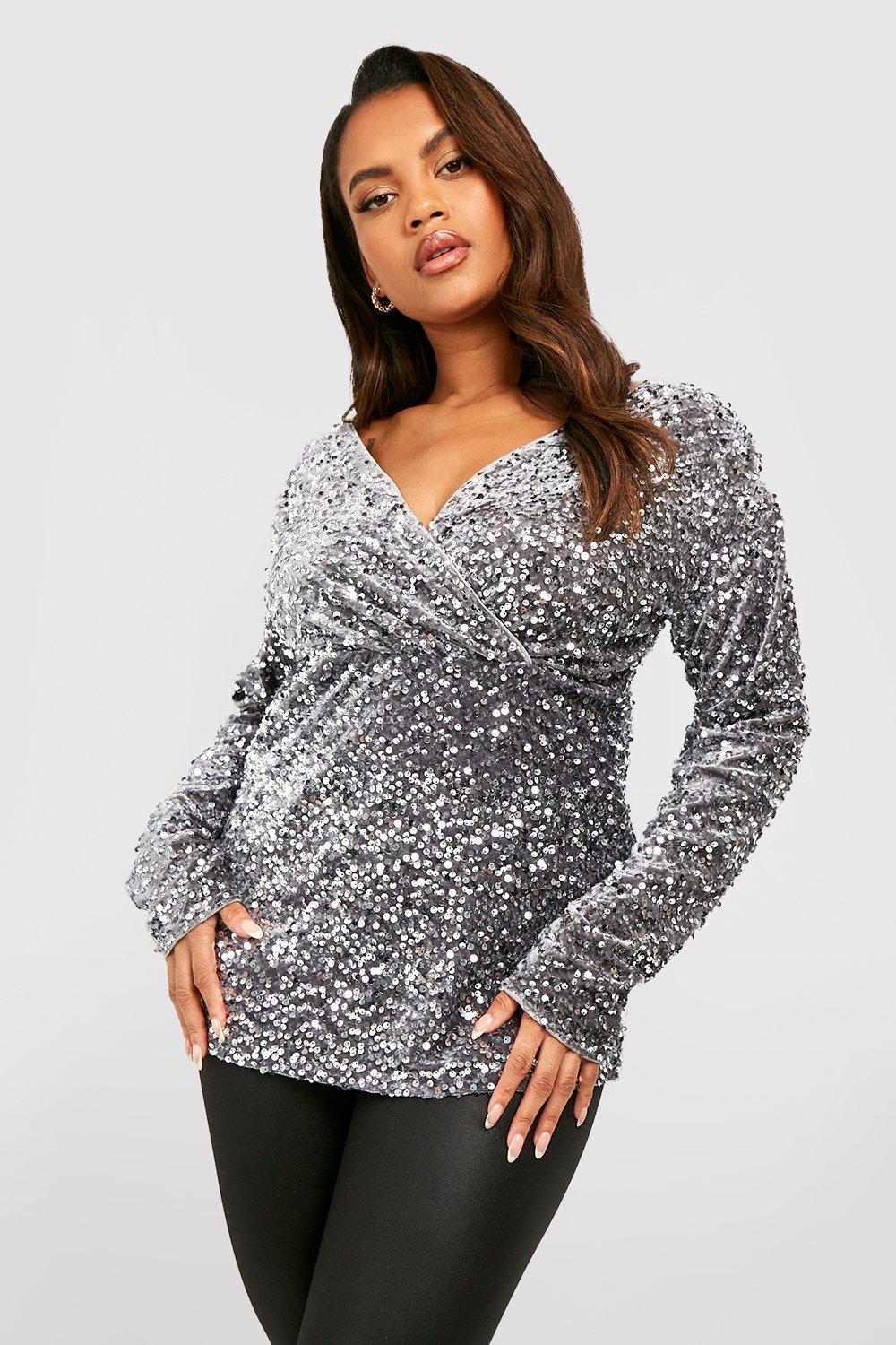 Plus Velvet Sequin Off Shoulder Top | boohoo USA