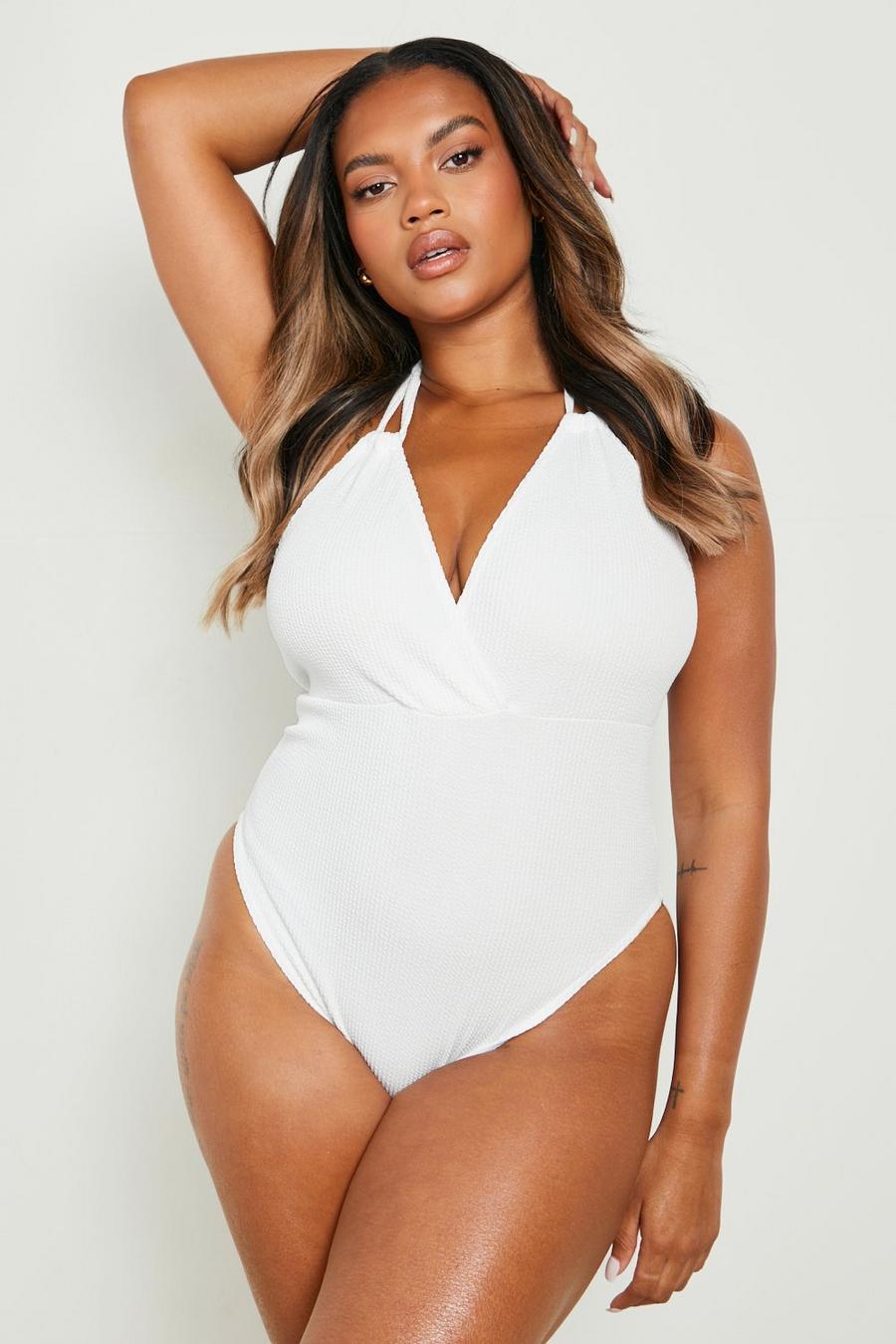 White Plus Crinkle Wrap Front Swimsuit image number 1