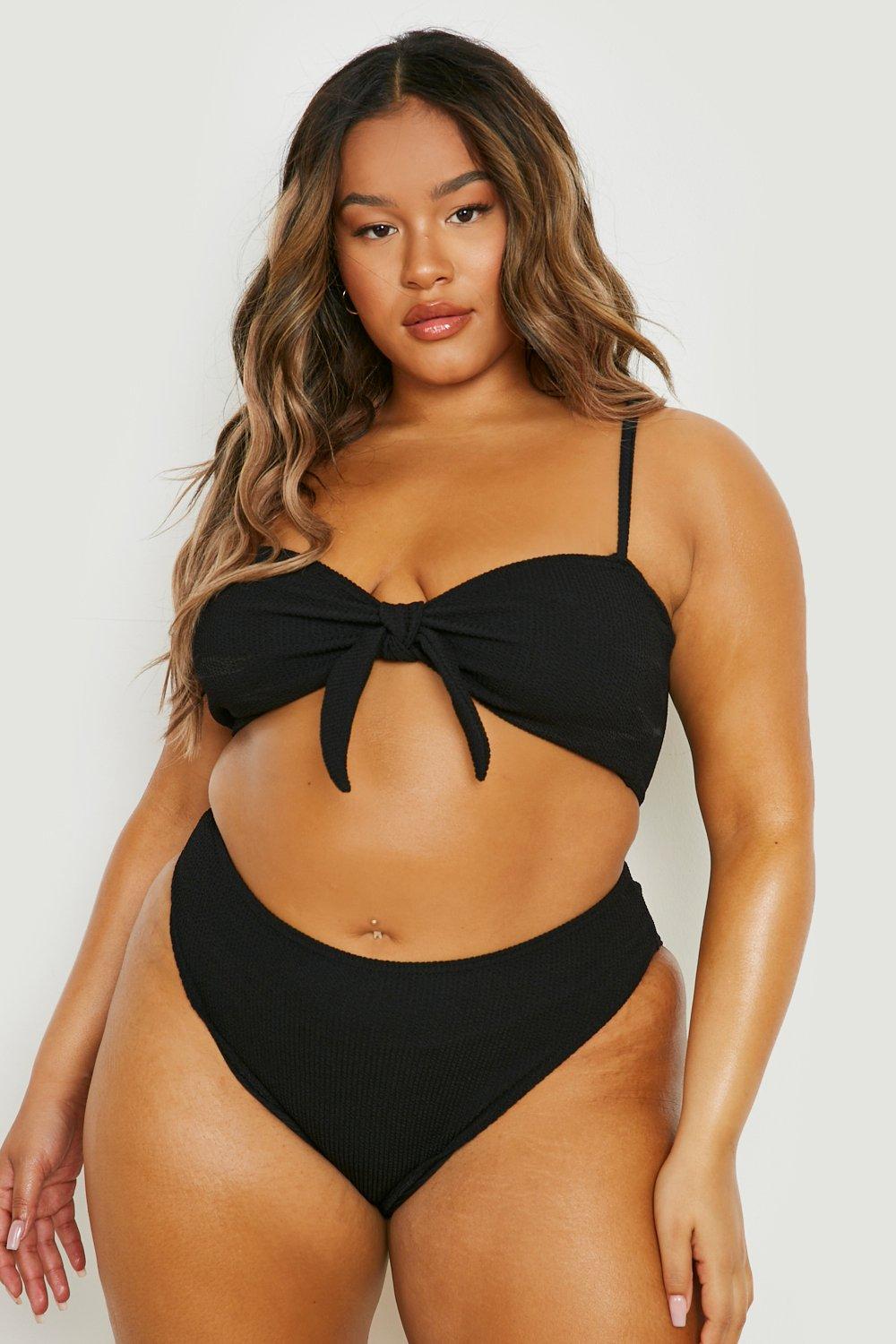 Women's Plus Crinkle Tie Front High Waisted Bikini | Boohoo UK