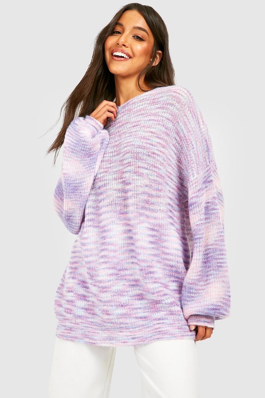 Lilac Space Dye Balloon Sleeve Knitted Jumper image number 1