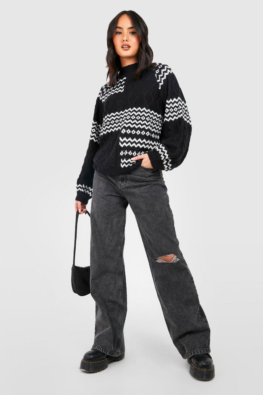 Black Fairisle & Jacquard Cable Knitted Sweater