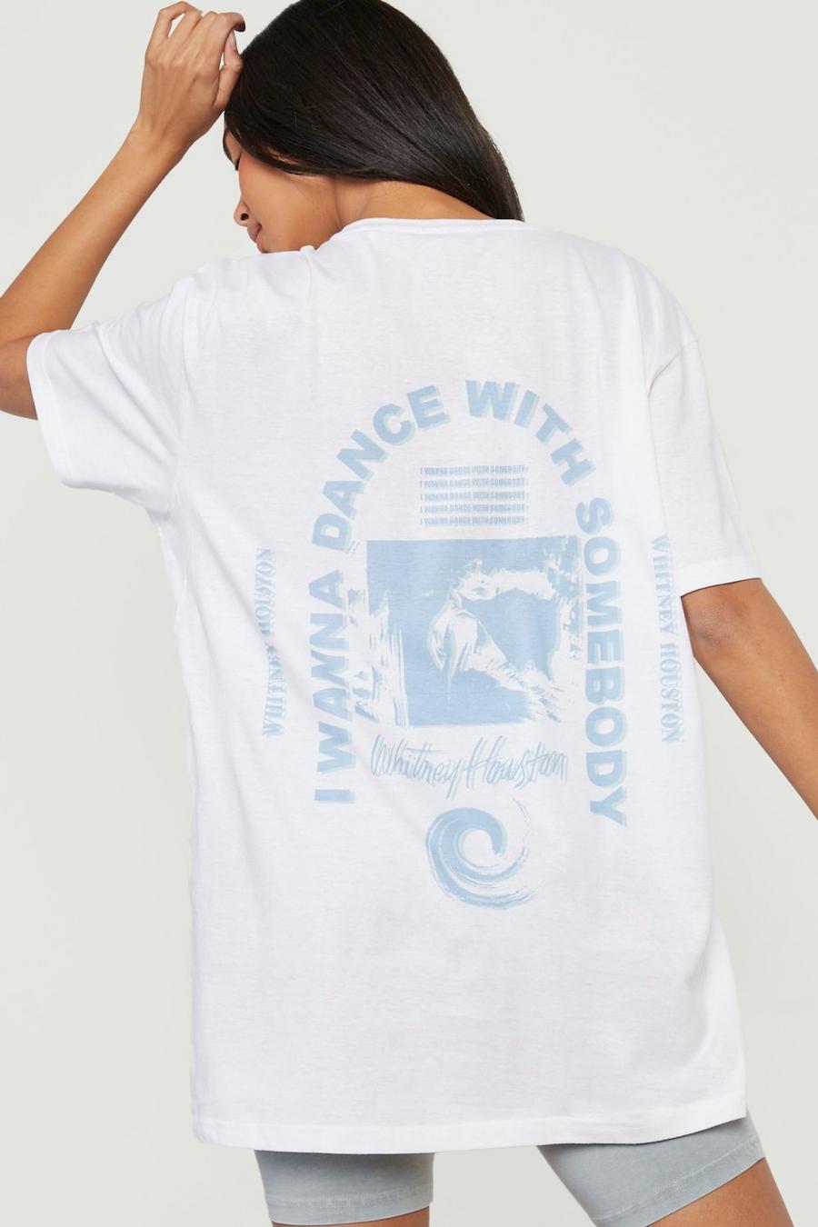 White Whitney Houston Back Print License T-shirt  image number 1