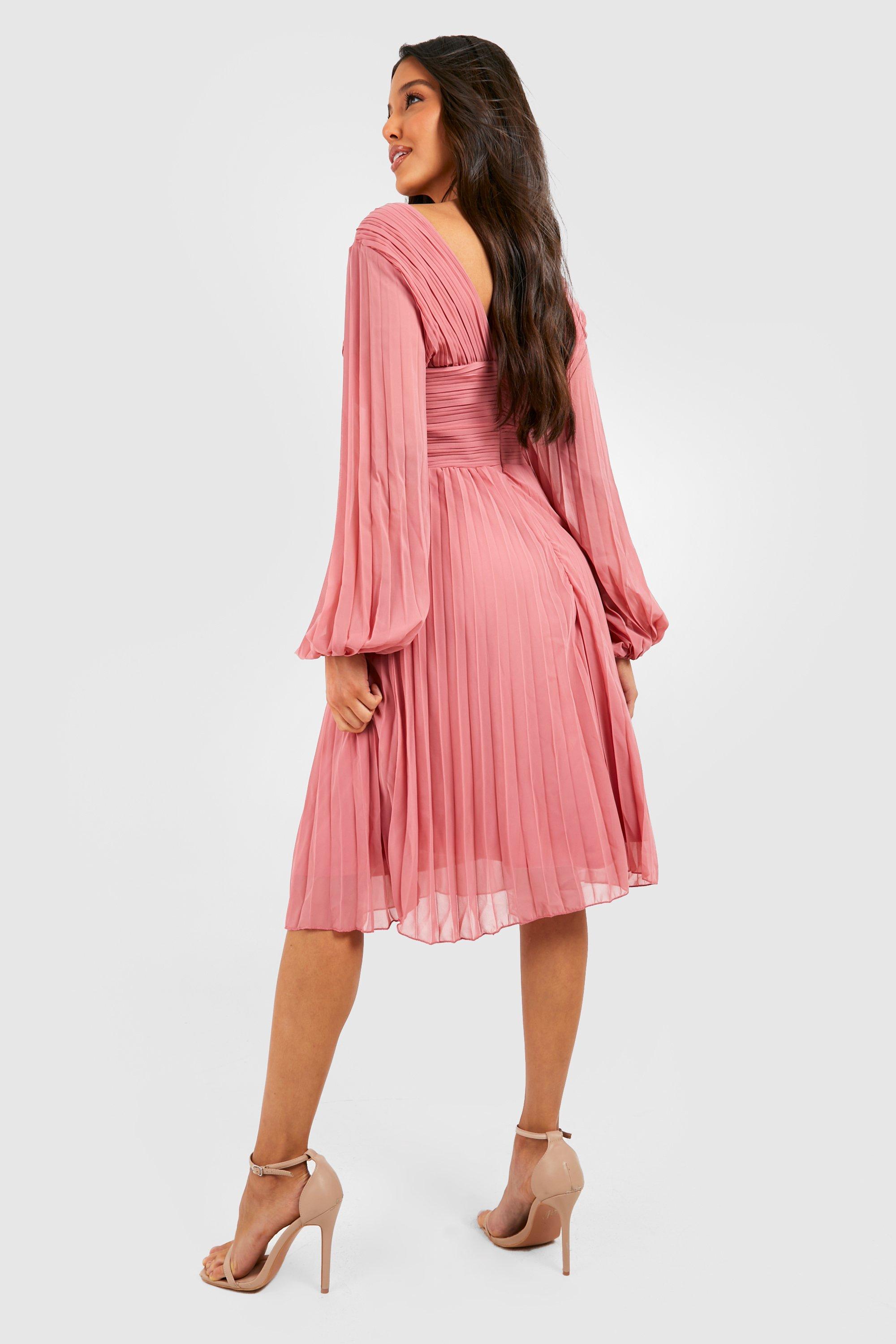 Rose long sleeve hot sale pleated midi dress