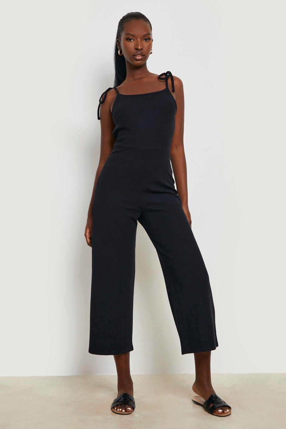 Black ribbed culotte jumpsuit clearance