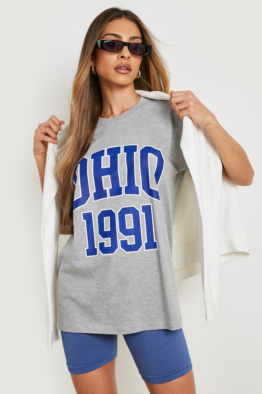 Oversize T-Shirt mit Ohio Slogan, Grey marl gris image number 1