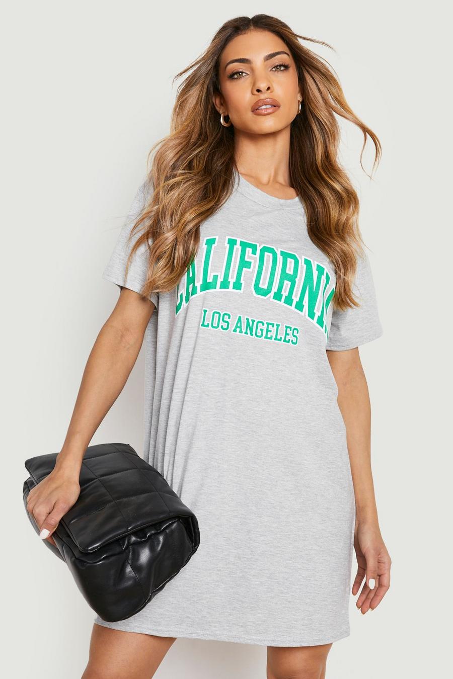 Vestido camiseta con estampado de California, Grey marl image number 1