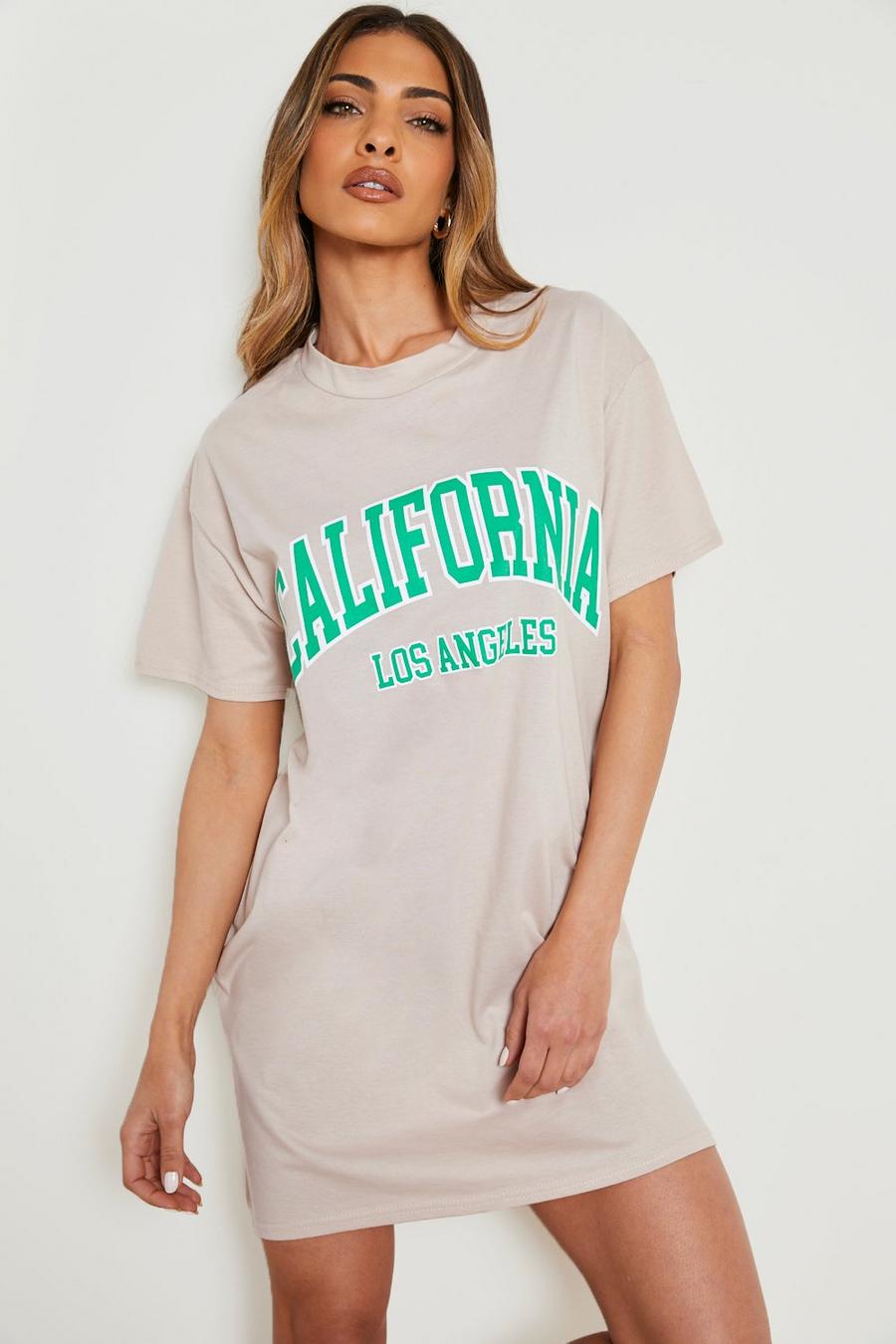 Robe t-shirt à imprimé California, Stone beige