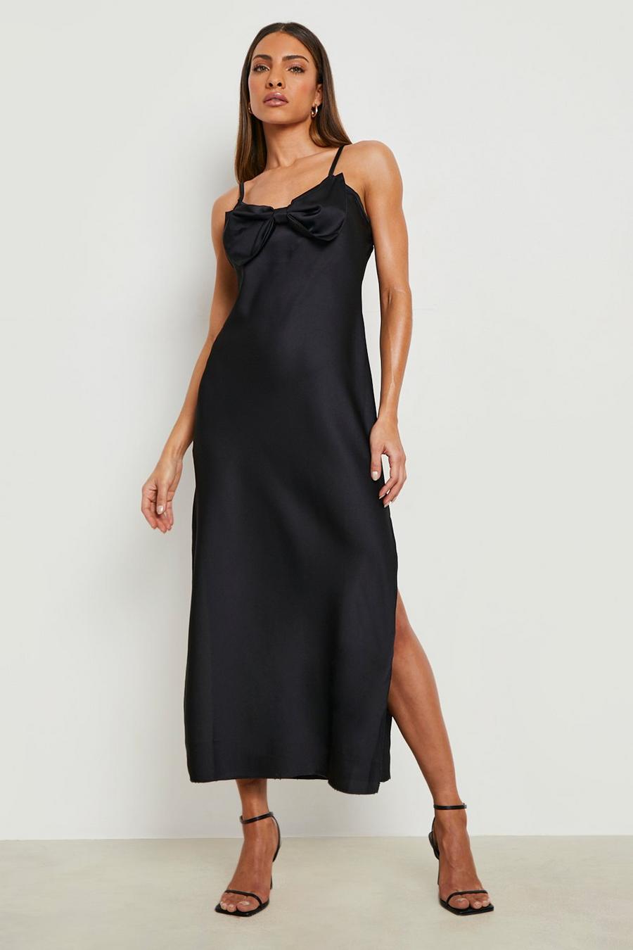Black Satin Strappy Slip Dress image number 1