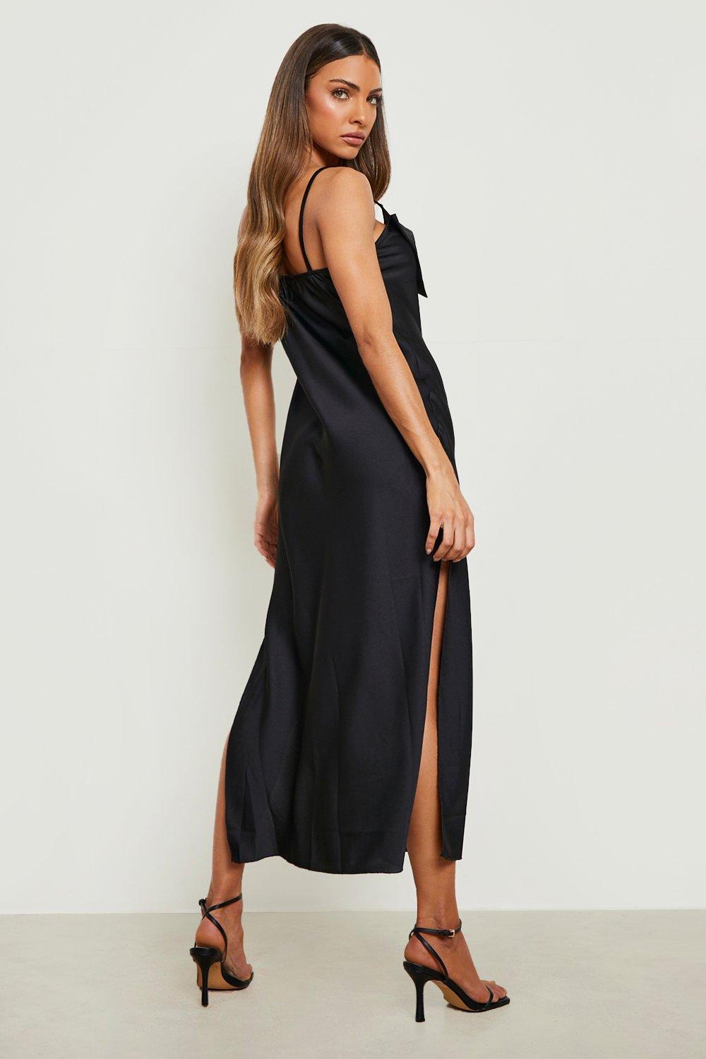 Boohoo black slip dress best sale