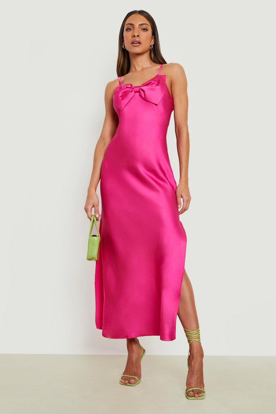 ורוד לוהט rosa שמלת סליפ מסאטן עם כתפיות דקות