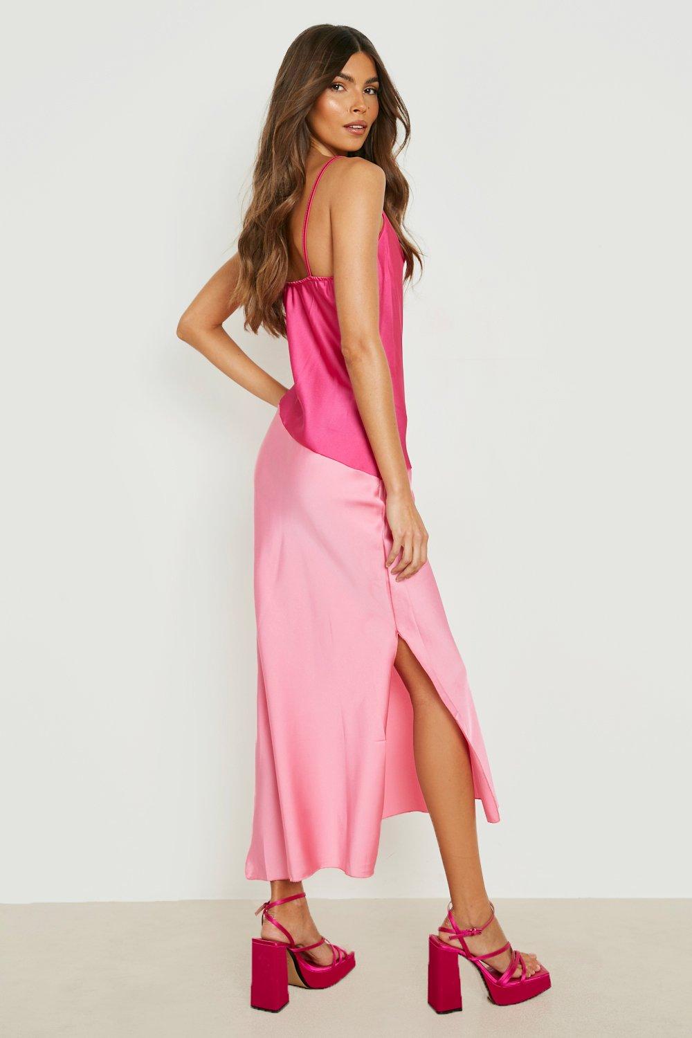 Satin Color Block Slip Dress