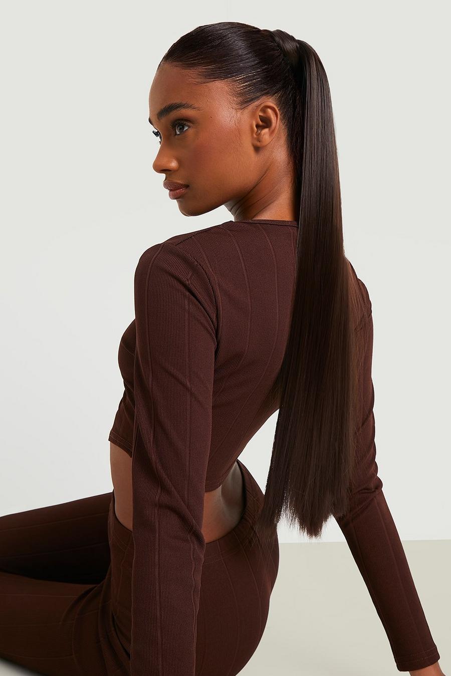 Dark brown Lullabellz Grande 26" Straight Wrap Around Pony image number 1