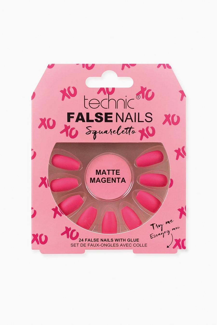 Pink rose Technic False Nails - Squareletto, Matte Magenta