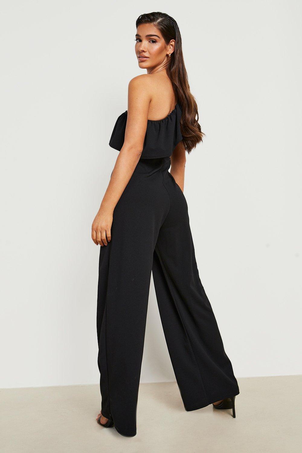 Ruffle One Shoulder Wide Leg Jumpsuit