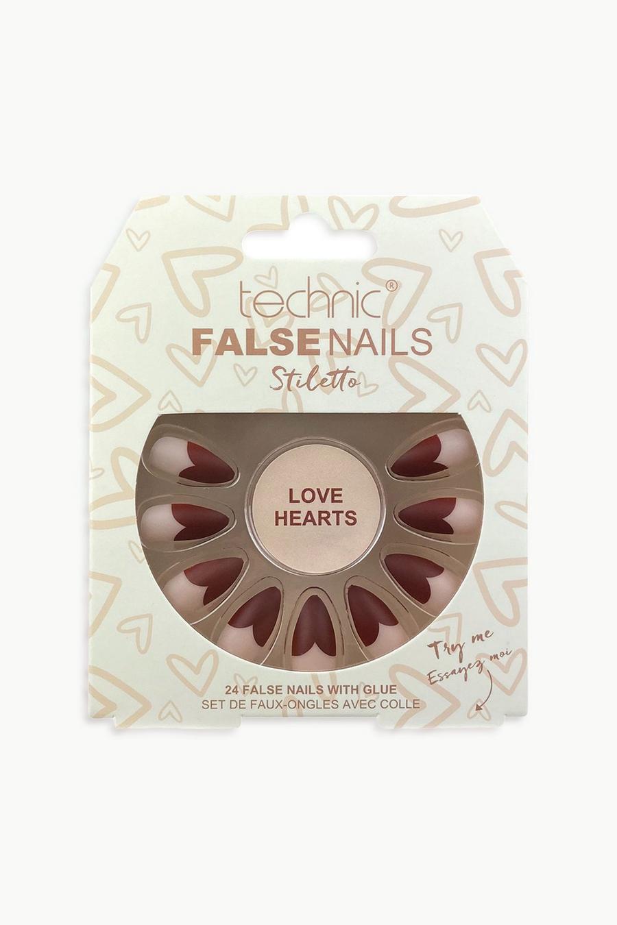 Cream white Technic False Nails Stiletto - Love Hearts