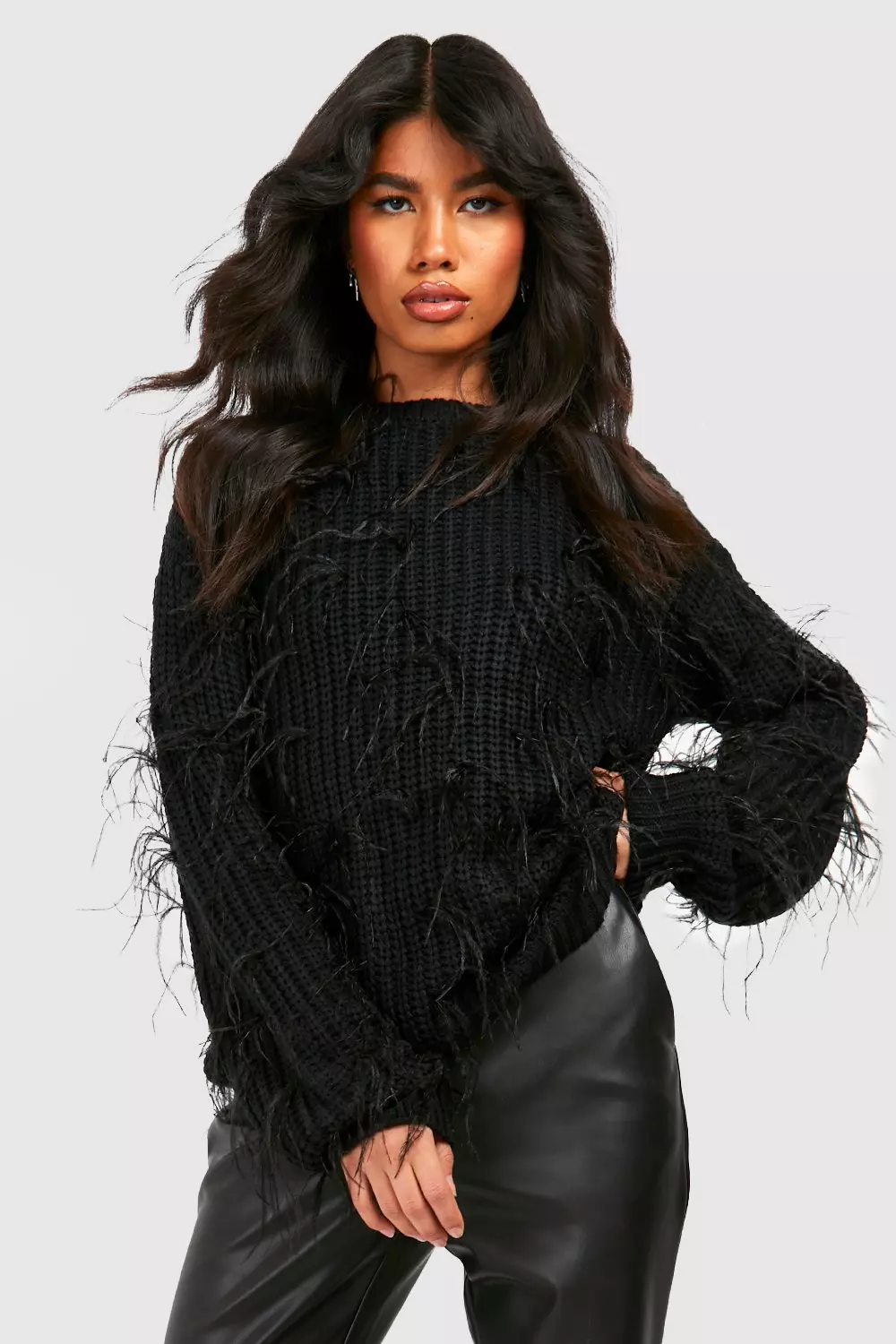 Black feather sweater hotsell