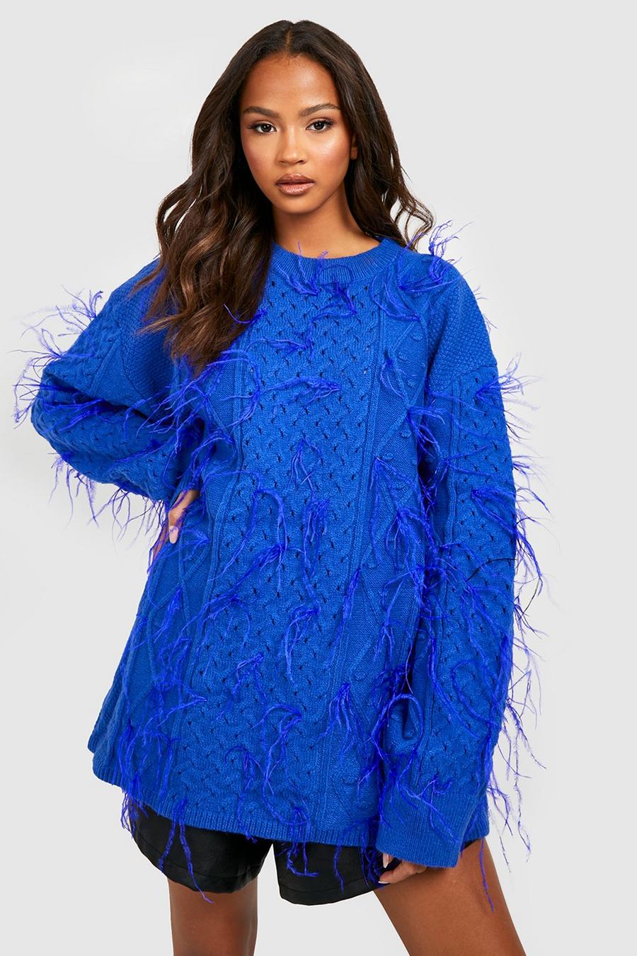 Cobalt All Over Feather Oversized Sweater image number 1