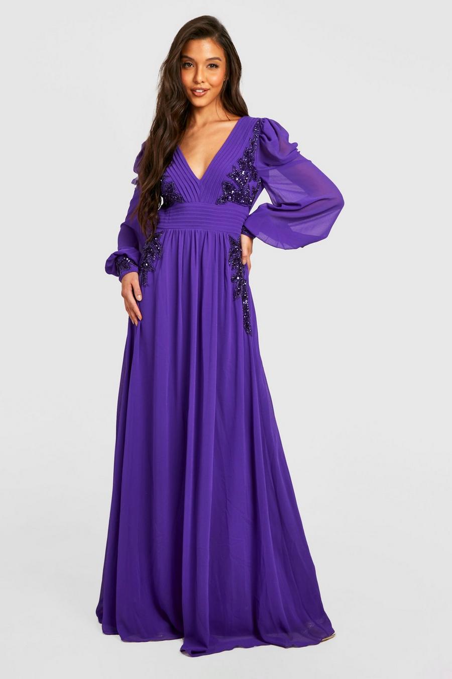 Jewel purple Chiffon Sequin Embellished Maxi Dress image number 1