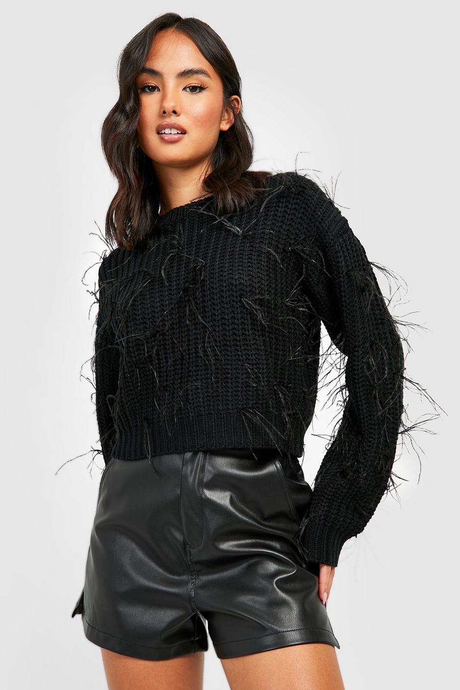 Black All Over Feather Trim Sweater image number 1