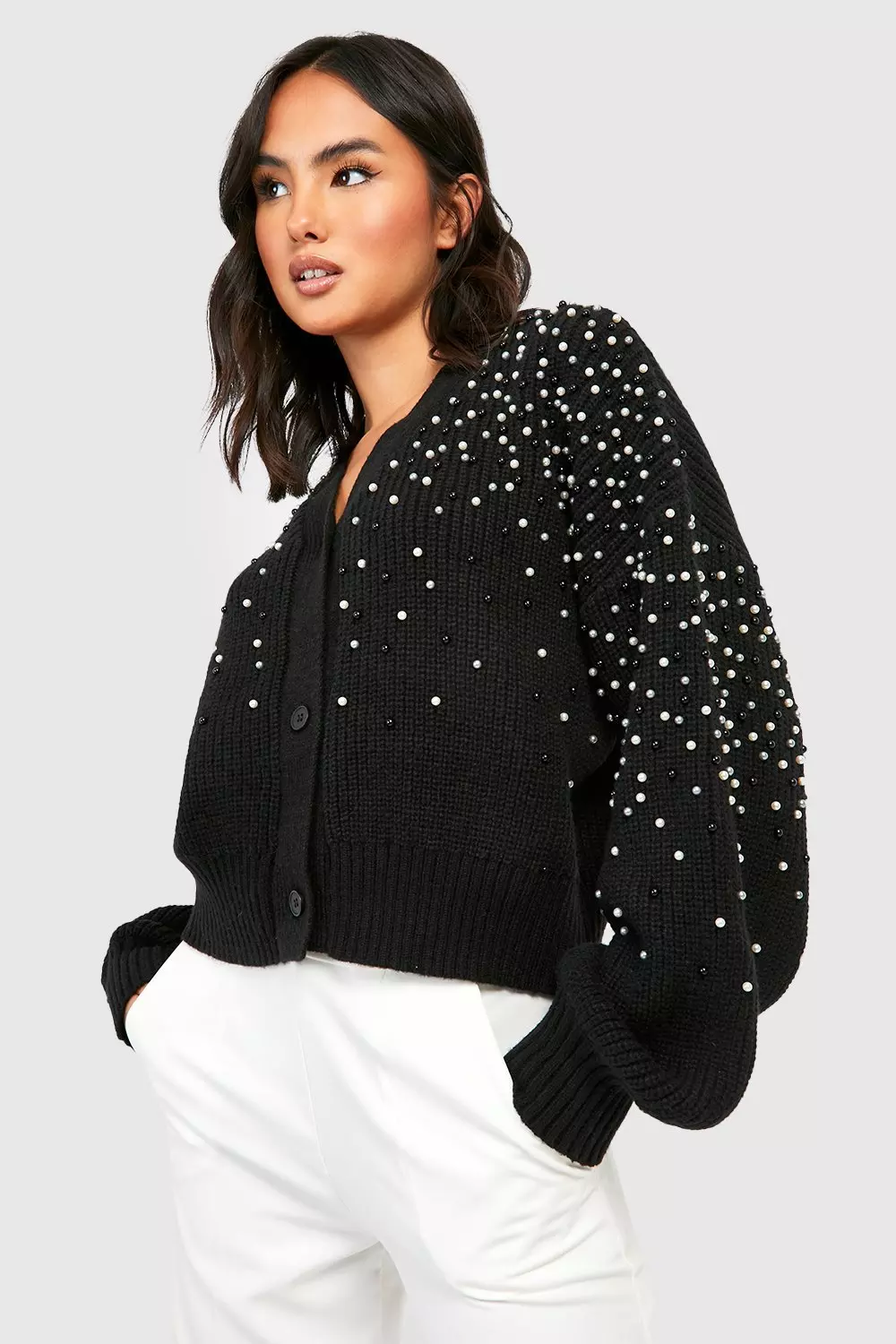 Black discount pearl cardigan