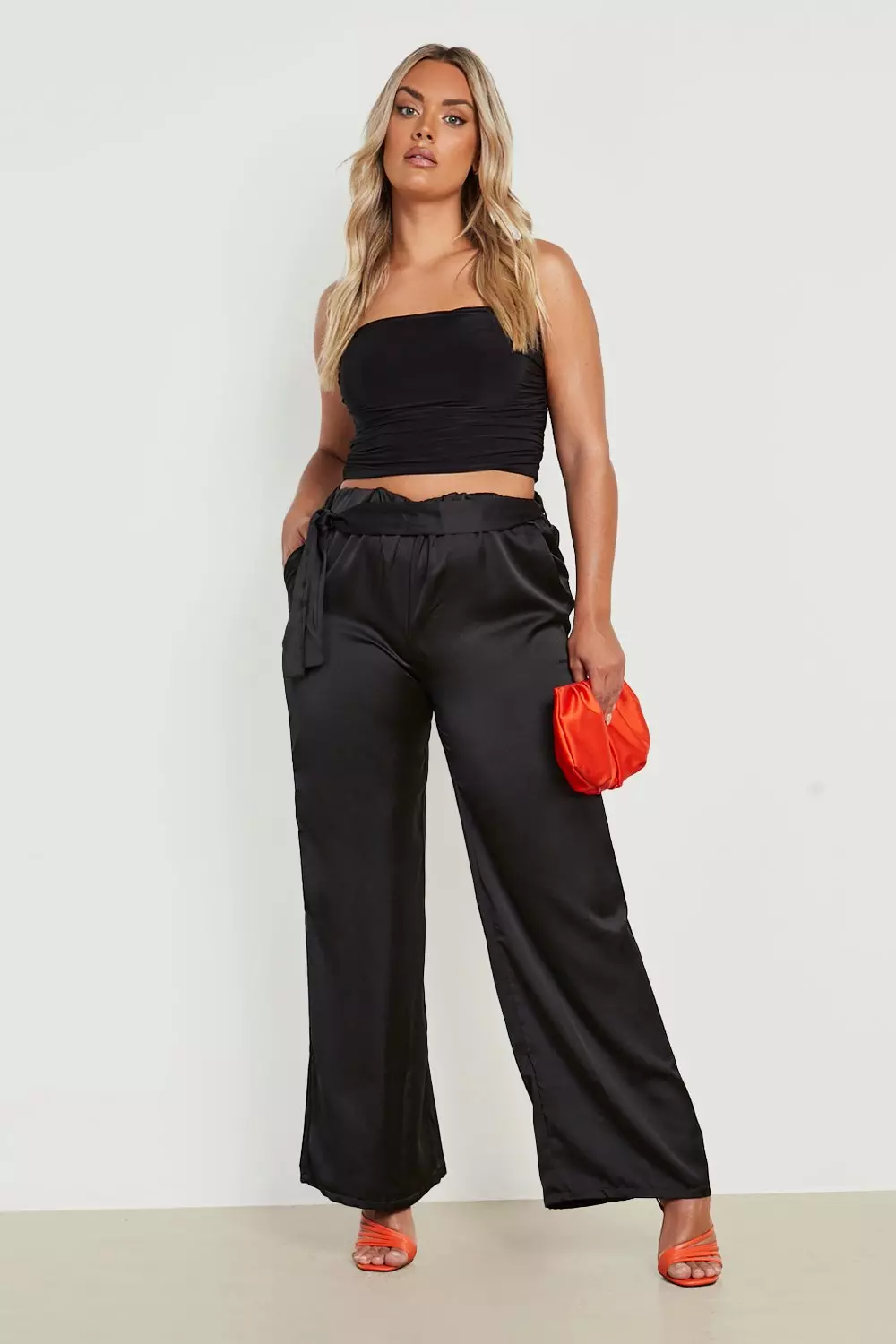 Plus size paperbag clearance wide leg trousers