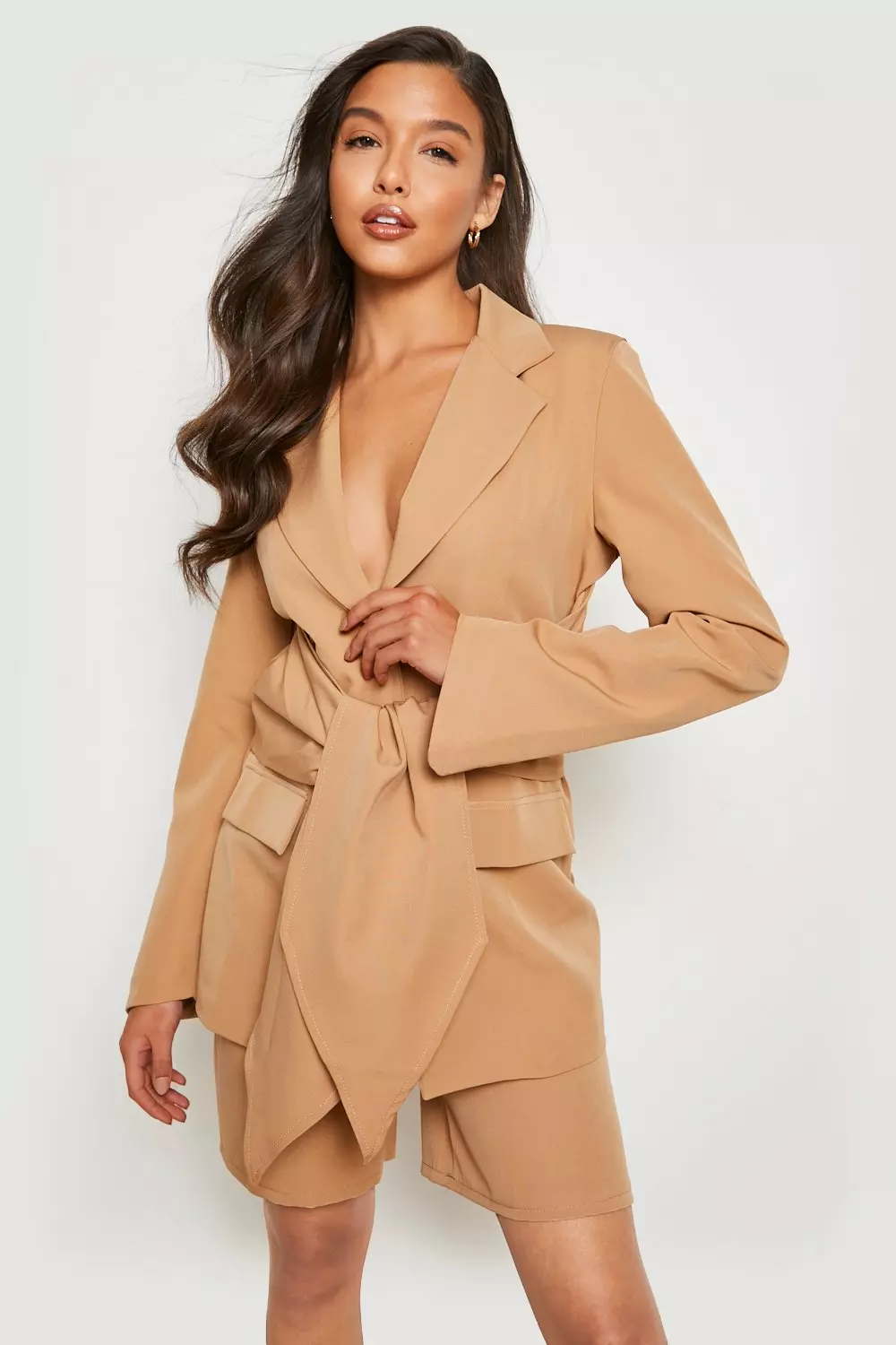 Camel Tie Waist Tailored Blazer alternative image