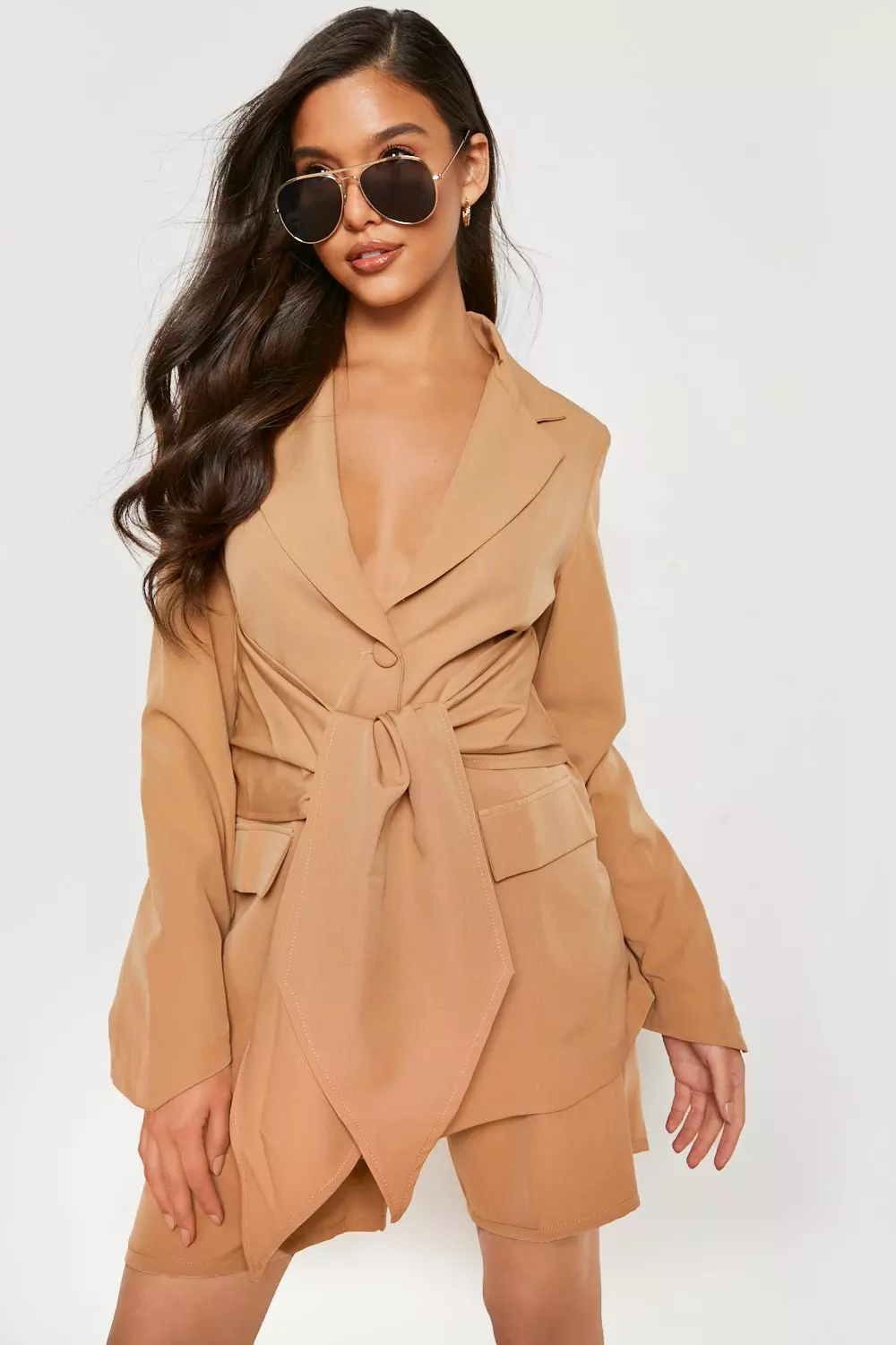 Camel Tie Waist Tailored Blazer alternative image