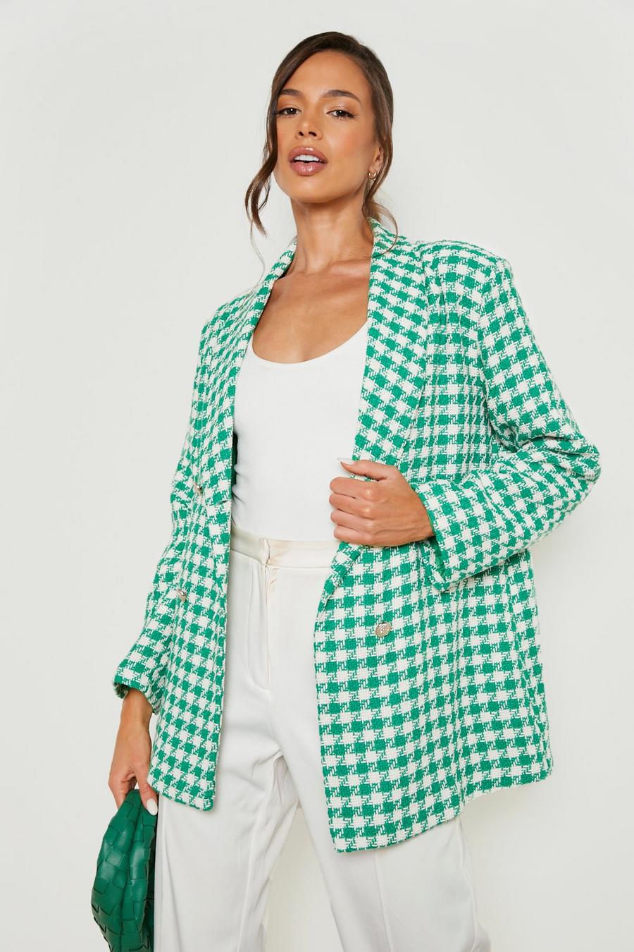 Bright green Premium Dogtooth Boucle Tailored Blazer image number 1