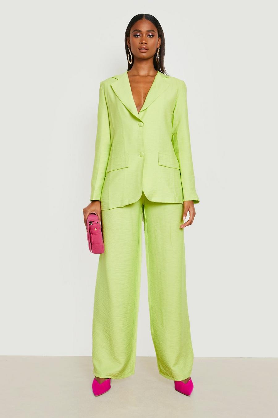 Lime Textured Relaxed Fit Wide Leg Pants image number 1