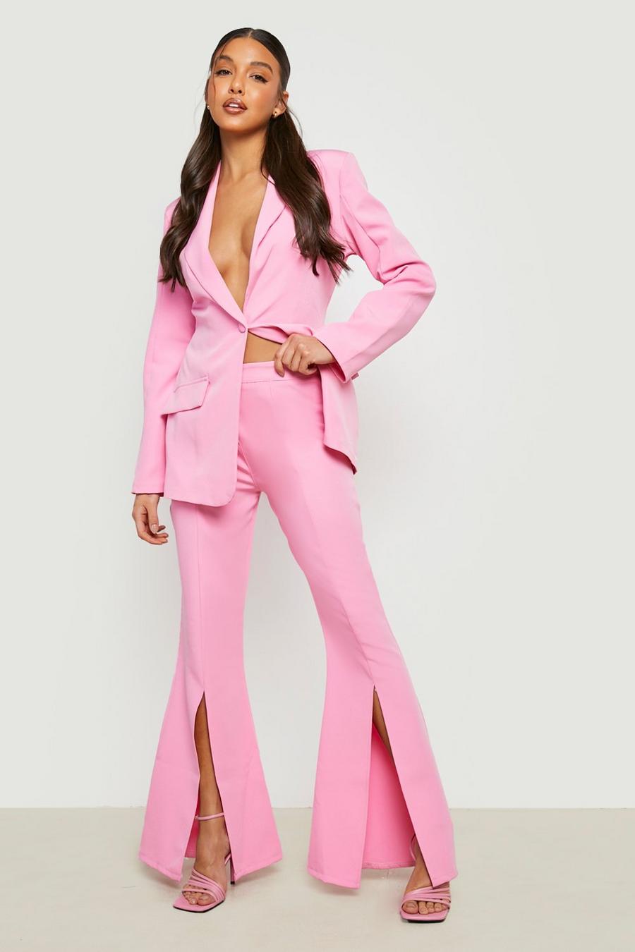 Candy pink rosa Deep Split Front Fit & Flare Trousers