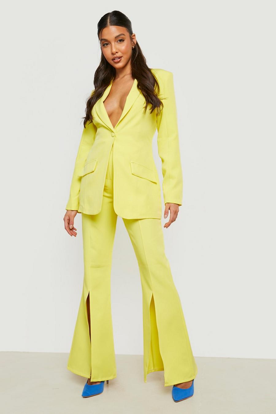 Lemon yellow Deep Split Front Fit & Flare Trousers 