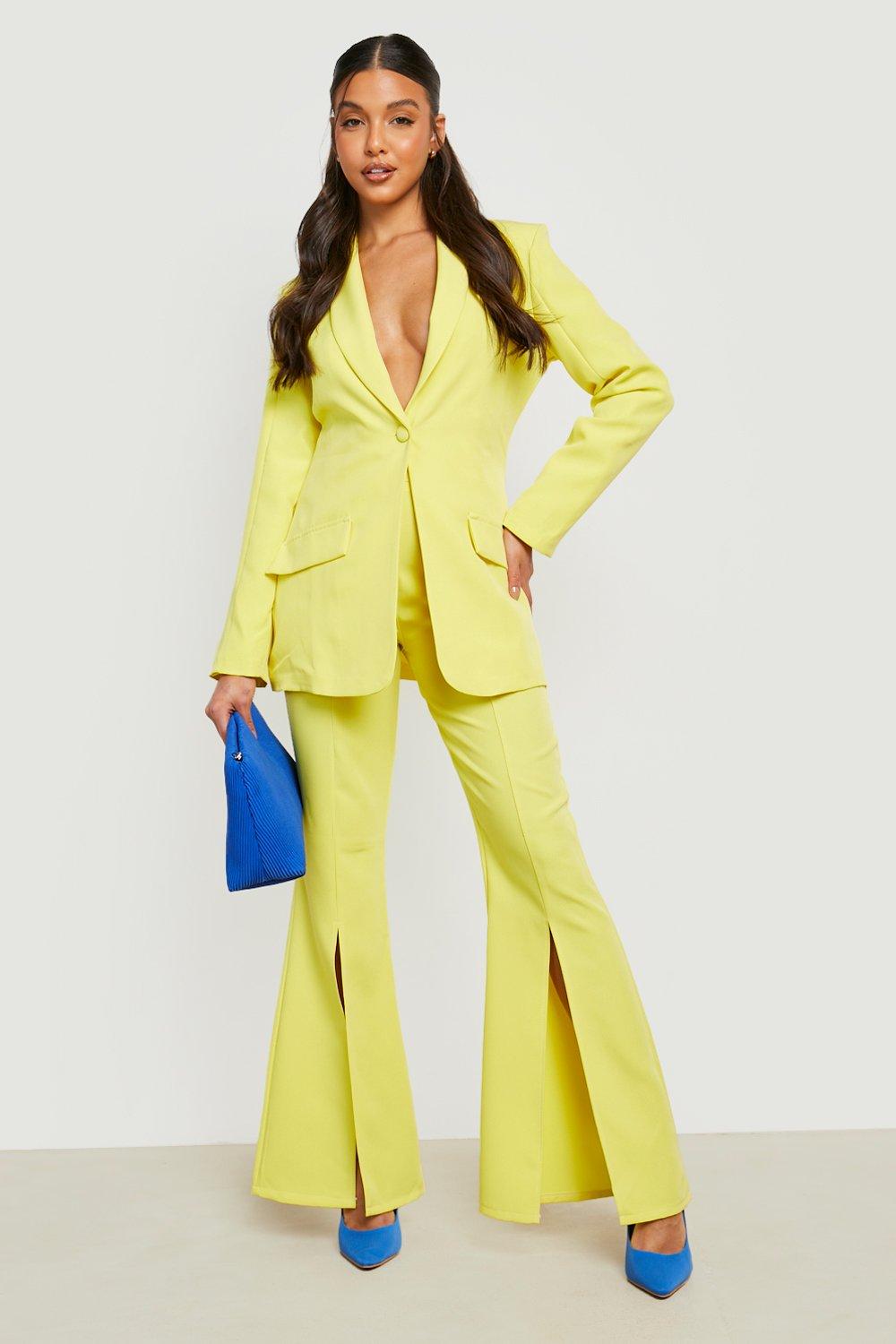 Plunge Front Fitted Tailored Blazer & Deep Split Front Fit & Flare Trousers