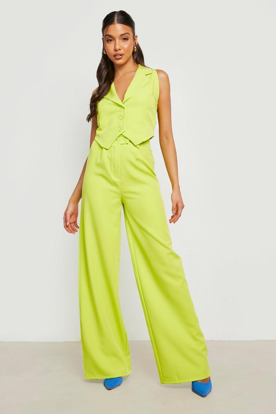 Lime Pleat Front Wide Leg Tailored Trousers  image number 1