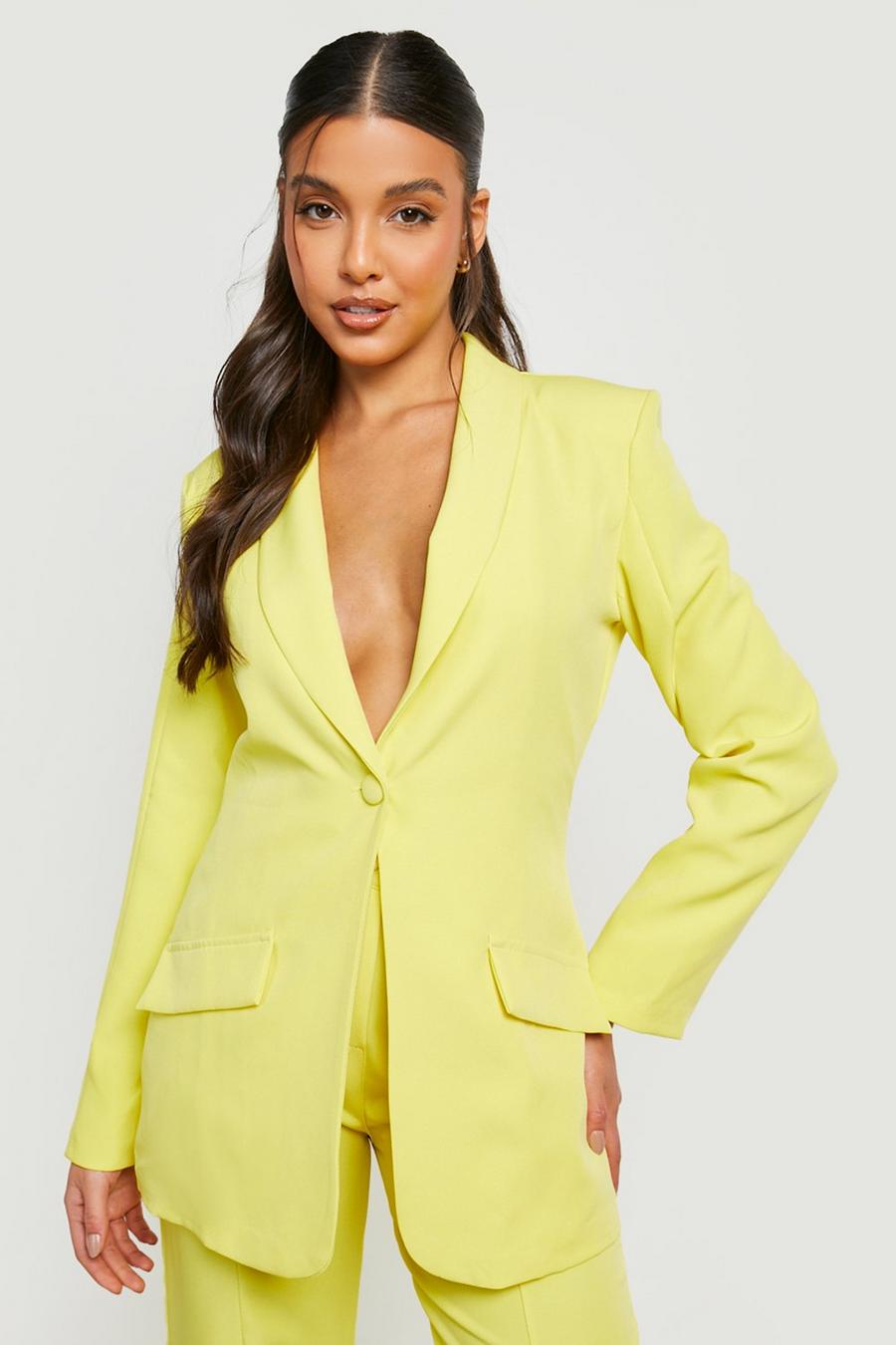 Lemon yellow Plunge Front Fitted Tailored Blazer