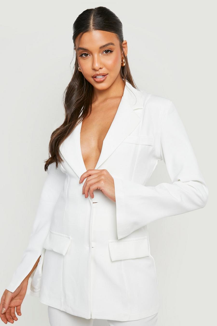 Ivory white Contour Split Sleeve Tailored Blazer