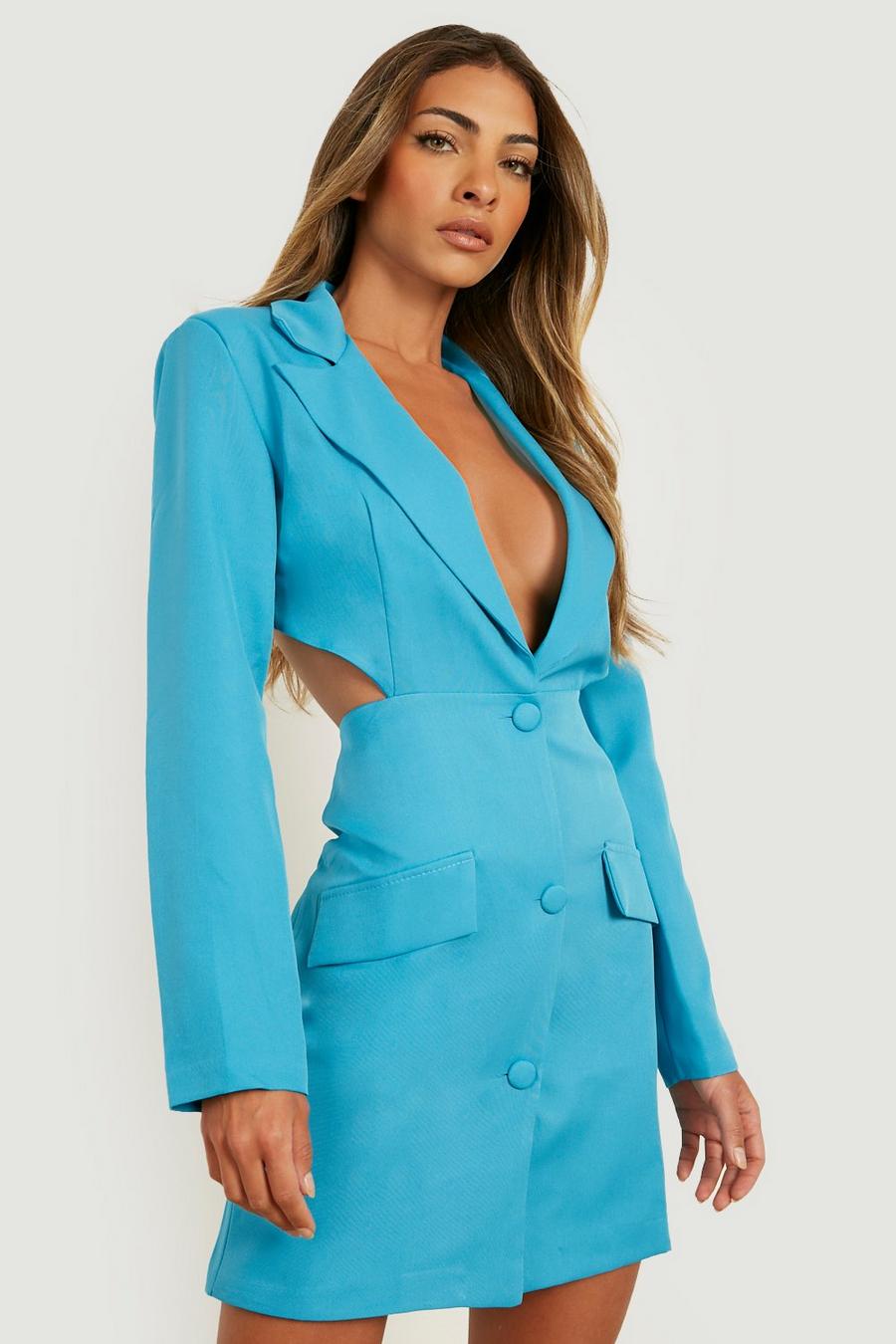 Azure blå Open Back Tailored Blazer Dress