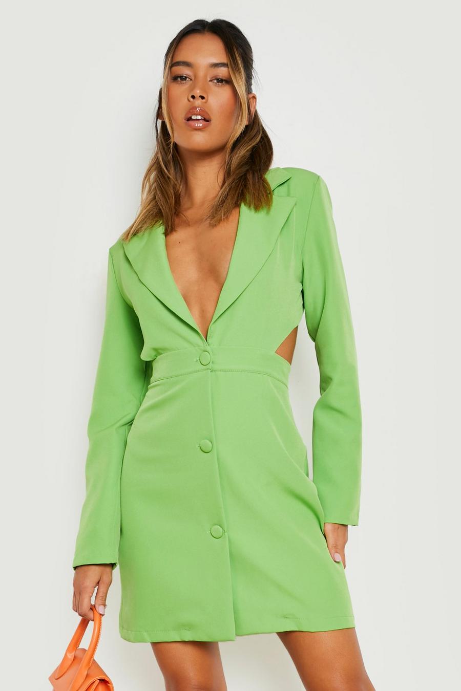 Apple green Cut Out Open Back Tailored Blazer Dress image number 1