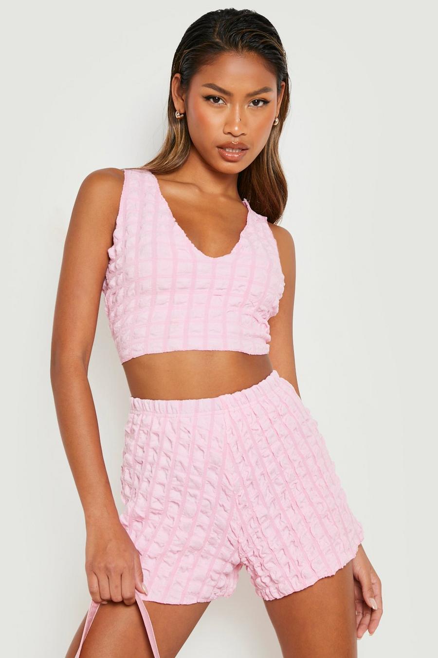 Hot pink Bubble Jersey Crop & Shorts