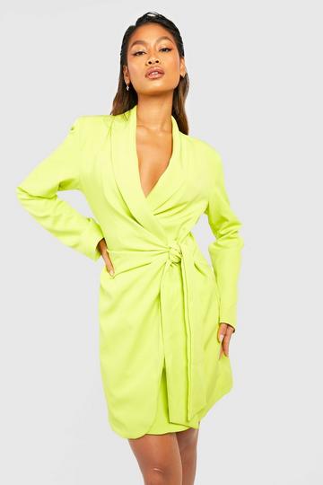 Tie Waist Tailored Blazer Dress lime