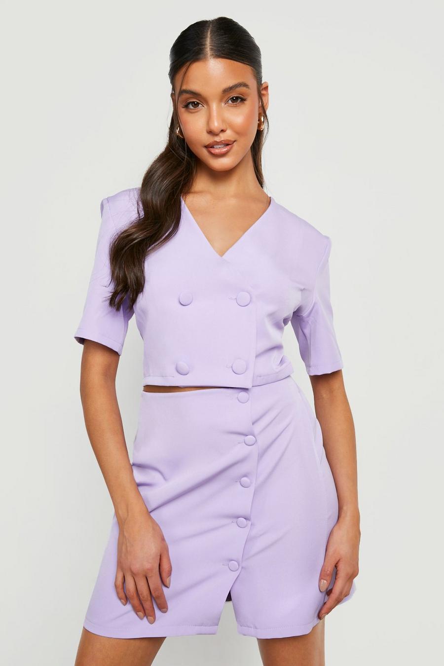 Lilac purple Button Detail Split Mini Skirt 