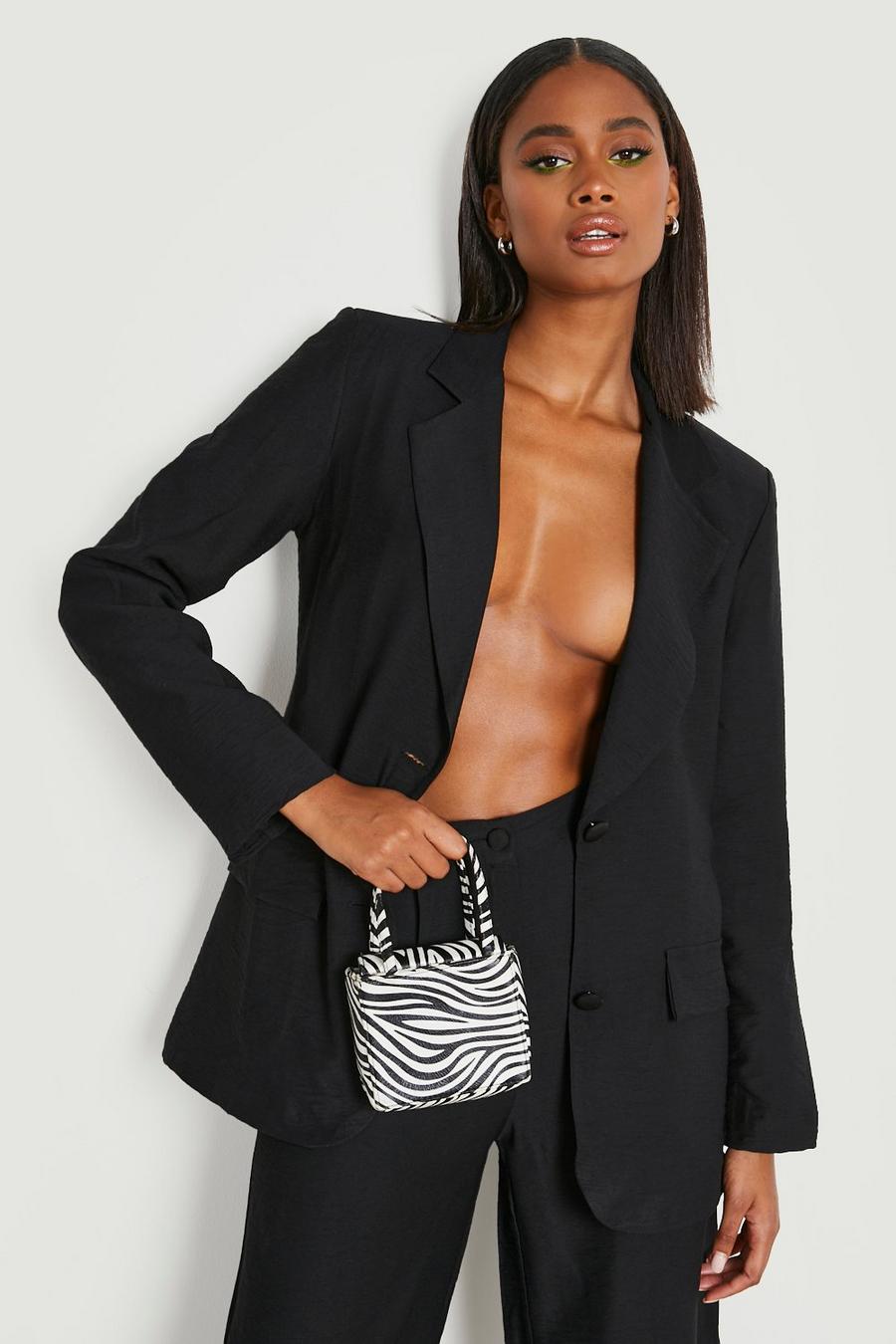 Black Textured Relaxed Fit Tailored Blazer image number 1