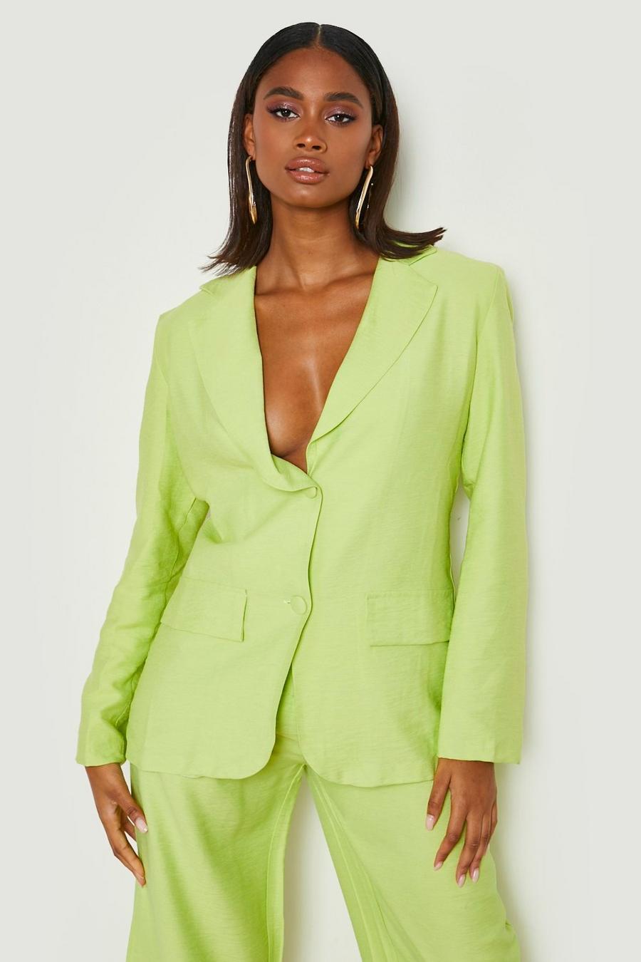 Lime Textured Relaxed Fit Tailored Blazer image number 1