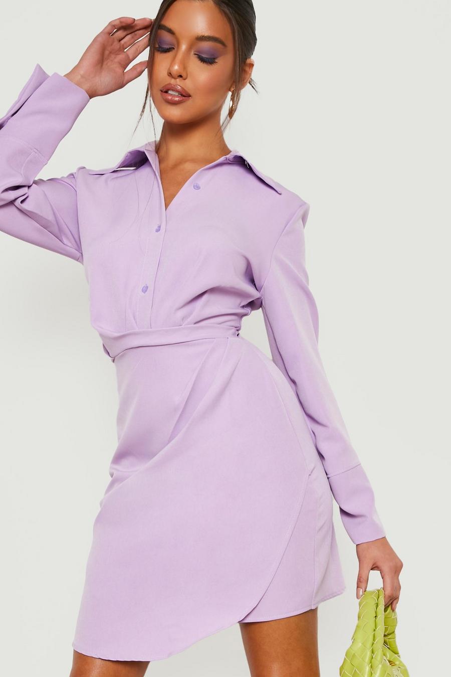Lilac purple Drape Side Button Front Blazer Dress